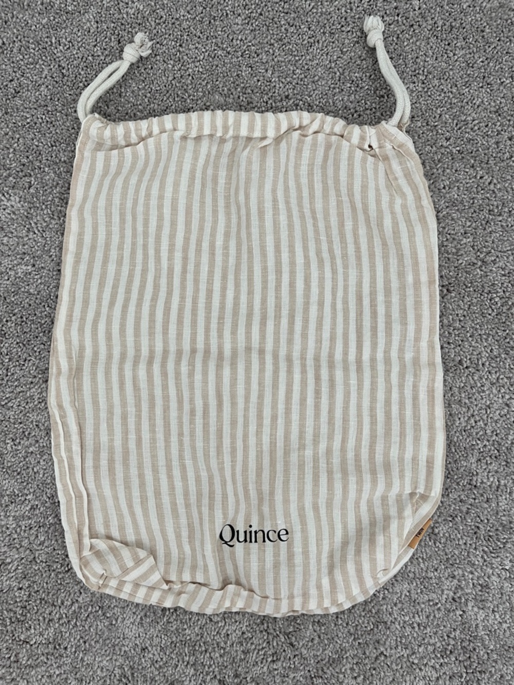 Quince European Linen Beige and White Striped Drawstring Accessory Bag Pouch
